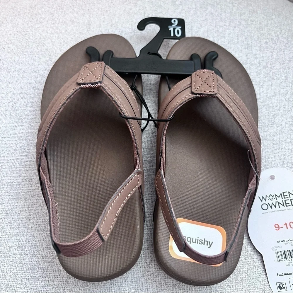 NWT Wonder Nation boys brown flip flop sandals with ankle strap size 9/10